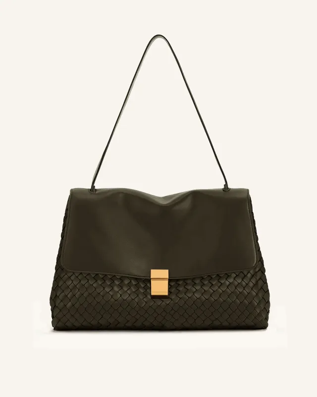 Hilary Woven Shoulder Bag - Dark Olive sold by JW PEI