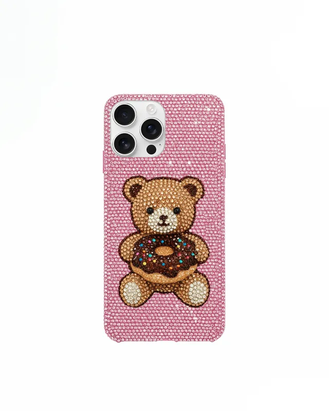Bear Donut Artificial Crystal Phone Case – Pink sold by JW PEI