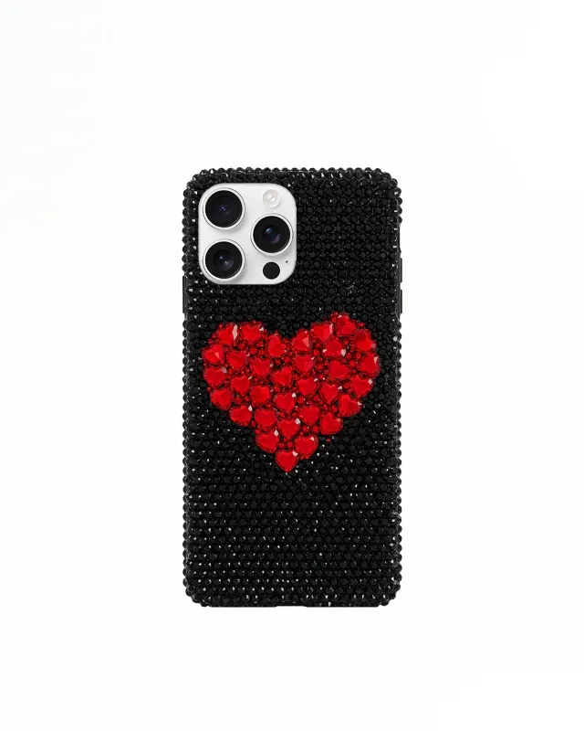 Red Heart Artificial Crystal Phone Case – Black sold by JW PEI