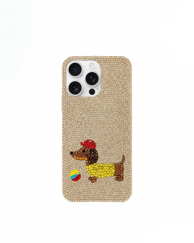 Artificial Crystal Dog Pattern Phone Case – Gold sold by JW PEI