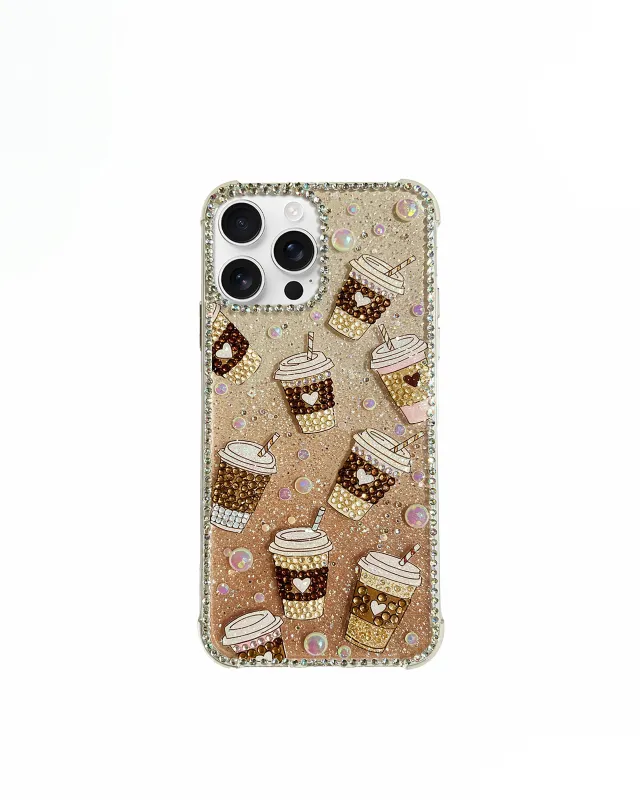 Coffee Cup Artificial Crystal Phone Case – Gold sold by JW PEI
