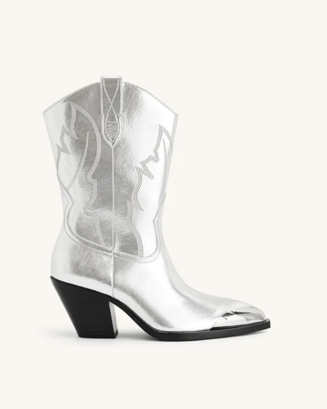 Riya Metallic Cowboy Boot - Silver sold by JW PEI