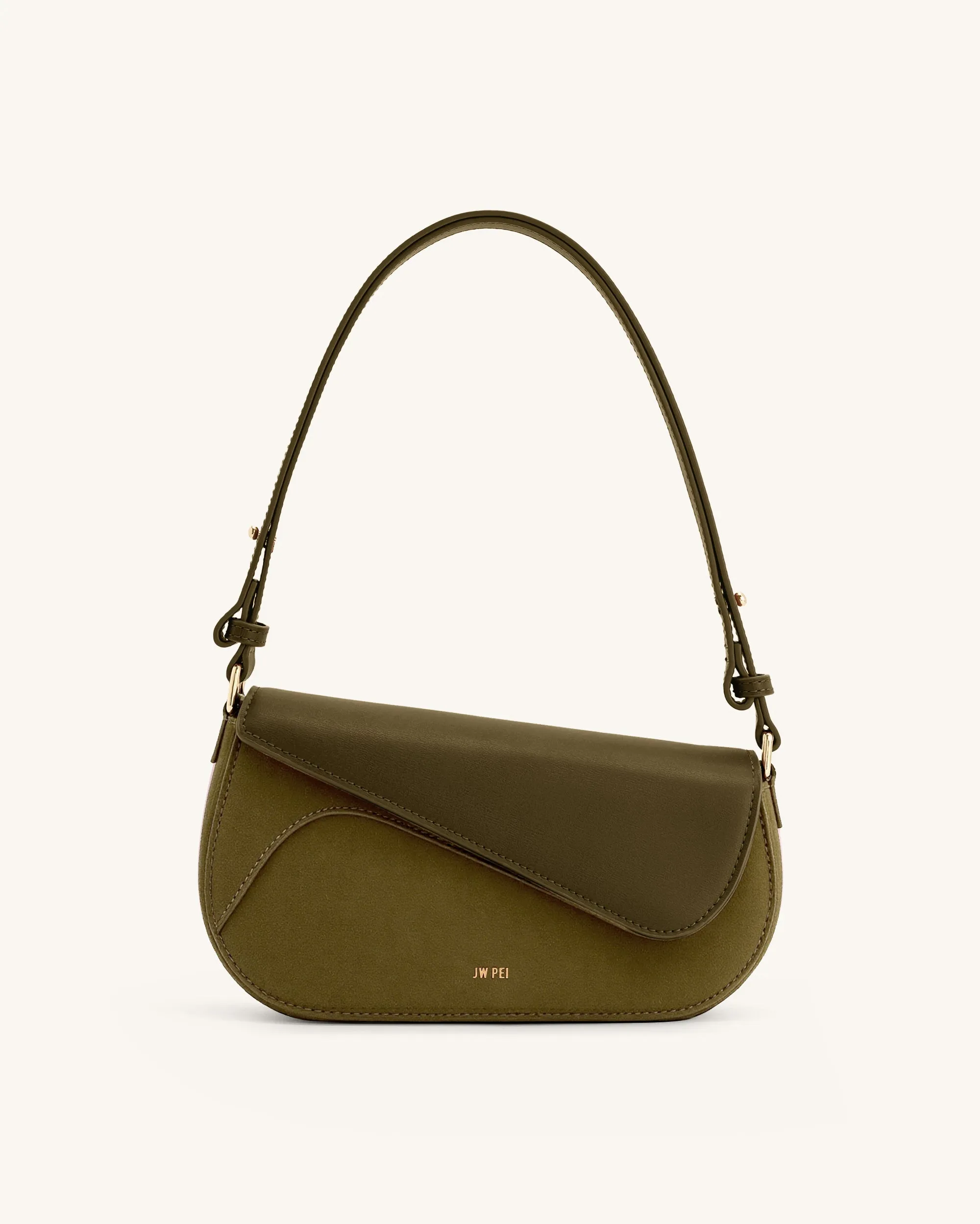 Addisyn Faux Suede Panel Shoulder Bag - Olive sold by JW PEI