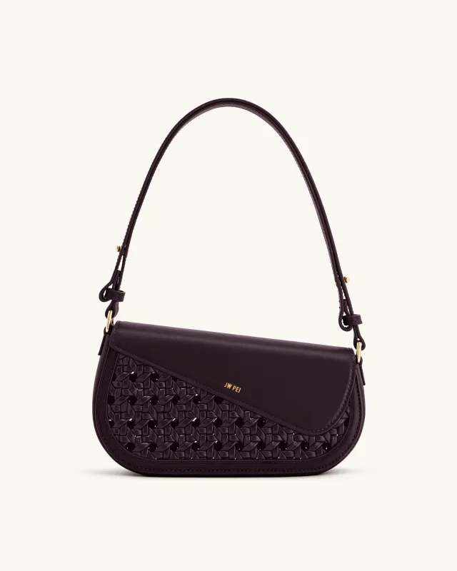 Addisyn Cutout Woven Shoulder Bag - Burgundy sold by JW PEI