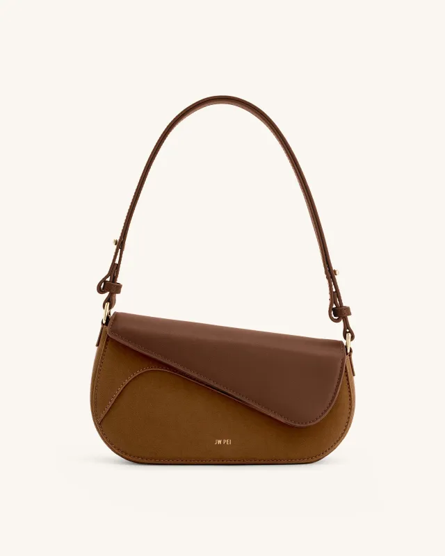 Addisyn Faux Suede Panel Shoulder Bag - Brown sold by JW PEI