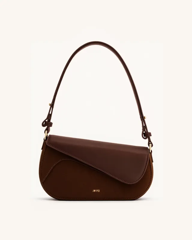 Addisyn Faux Suede Panel Shoulder Bag - Mocha Brown sold by JW PEI