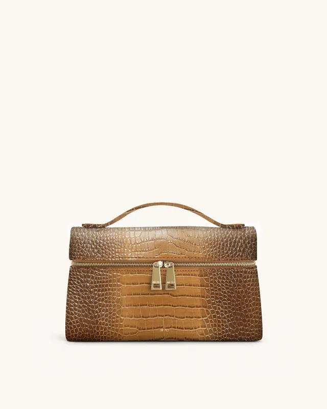 Thea Croc-Embossed Top Handle Bag - Chestnut Brown sold by JW PEI