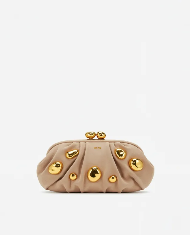 Dara Gold Pebble Clutch - Neutral sold by JW PEI