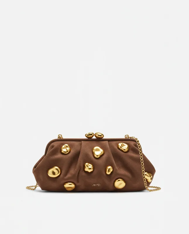 Sienna Gold Pebble Chain Clutch - Brown sold by JW PEI