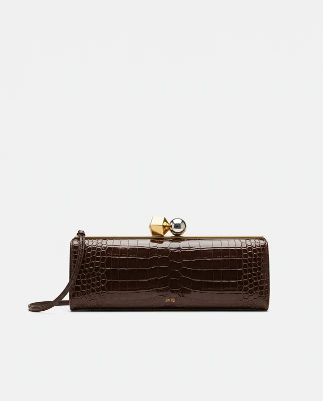 Rhea Croc-Embossed Clutch - Brown sold by JW PEI