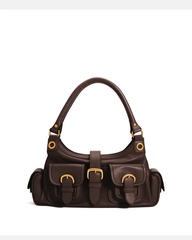 Mya Buckle Detail Top Handle Bag - Brown sold by JW PEI