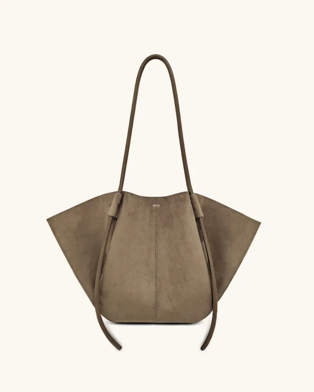 Nala Faux Suede Wide Tote Bag - Taupe sold by JW PEI