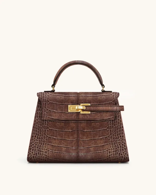 Elise Large Croc-Embossed Top Handle Bag - Chestnut Brown sold by JW PEI