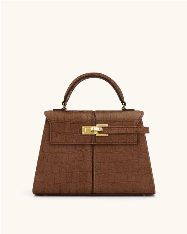 Elise Large Croc-Embossed Faux Suede Top Handle Bag - Brown sold by JW PEI