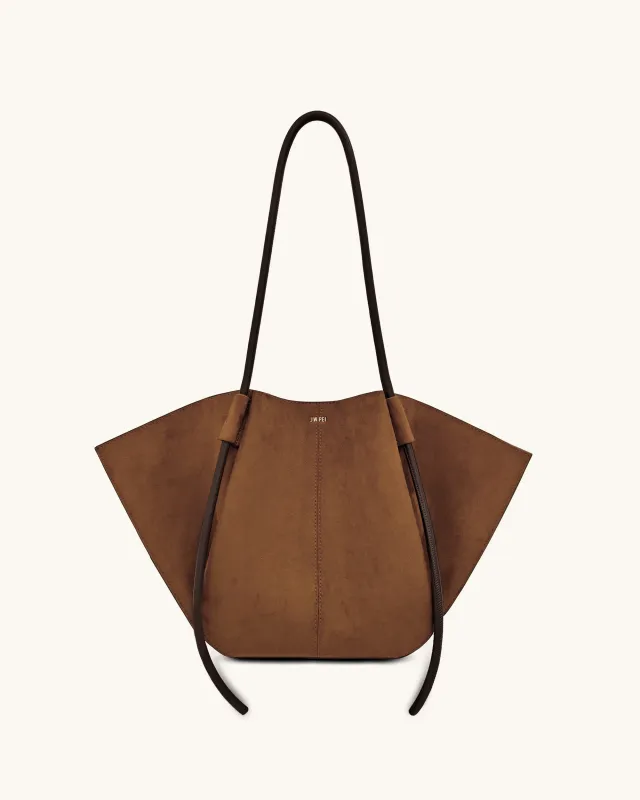 Nala Faux Suede Wide Tote Bag - Brown sold by JW PEI
