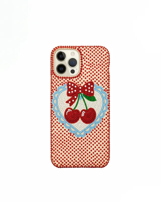 Cherry Bow Artificial Crystal Phone Case – Red sold by JW PEI