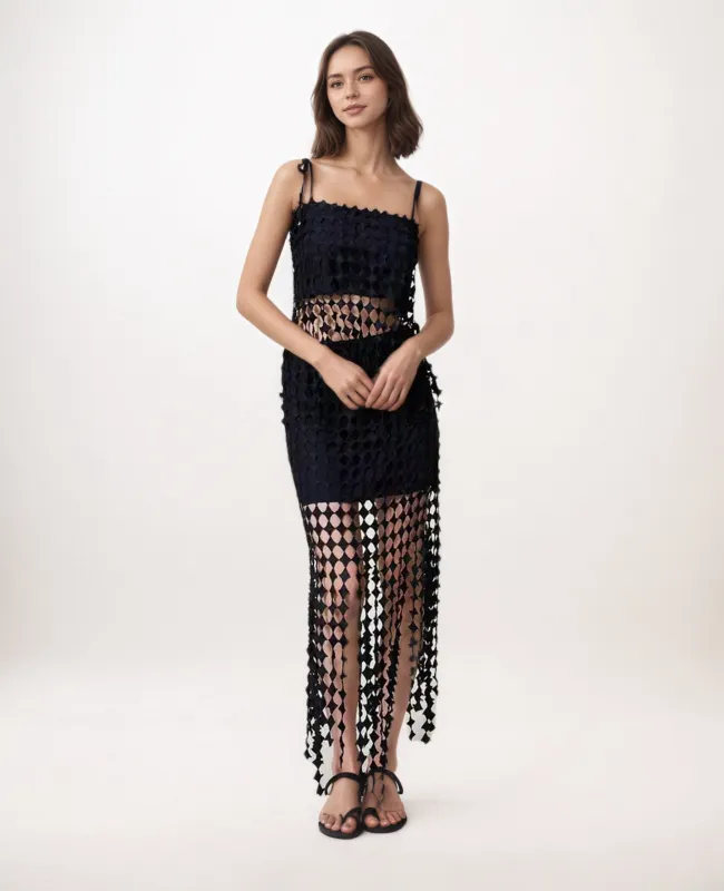 Cutout Mesh Overlay Dress – Black sold by JW PEI