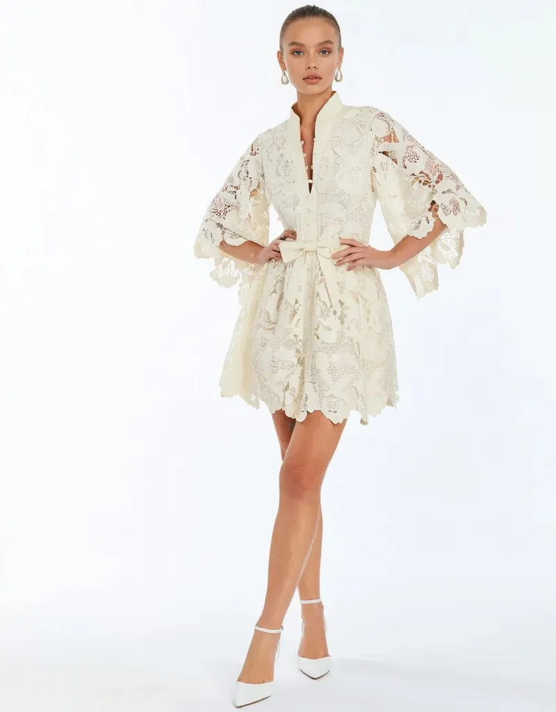 Floral Lace Kimono Sleeve Dress – Ivory sold by JW PEI