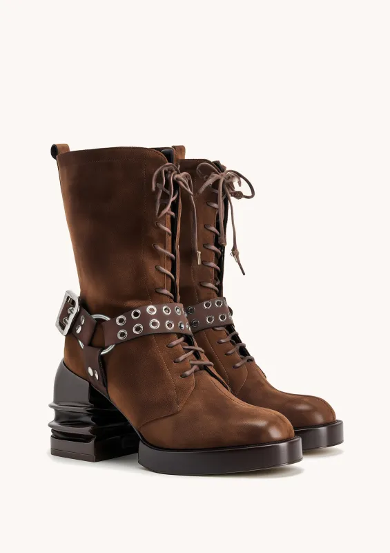 Saylor Round Toe Platform Buckle Boots - Brown sold by JW PEI