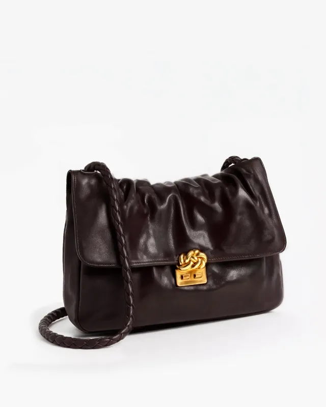 Mya Ruched Leather Shoulder Bag - Brown sold by JW PEI