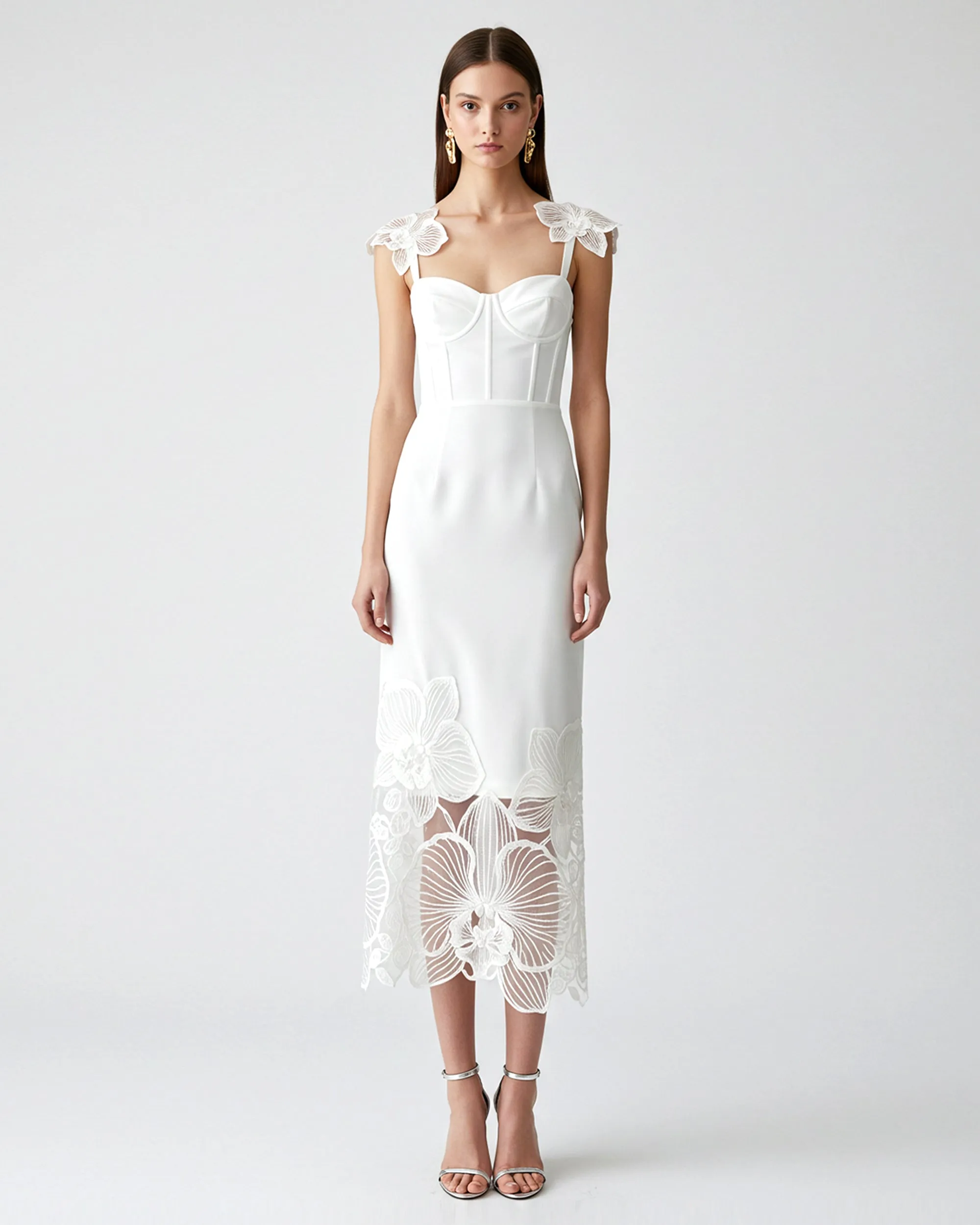 Orchid Embroidered Corset Dress - White sold by JW PEI