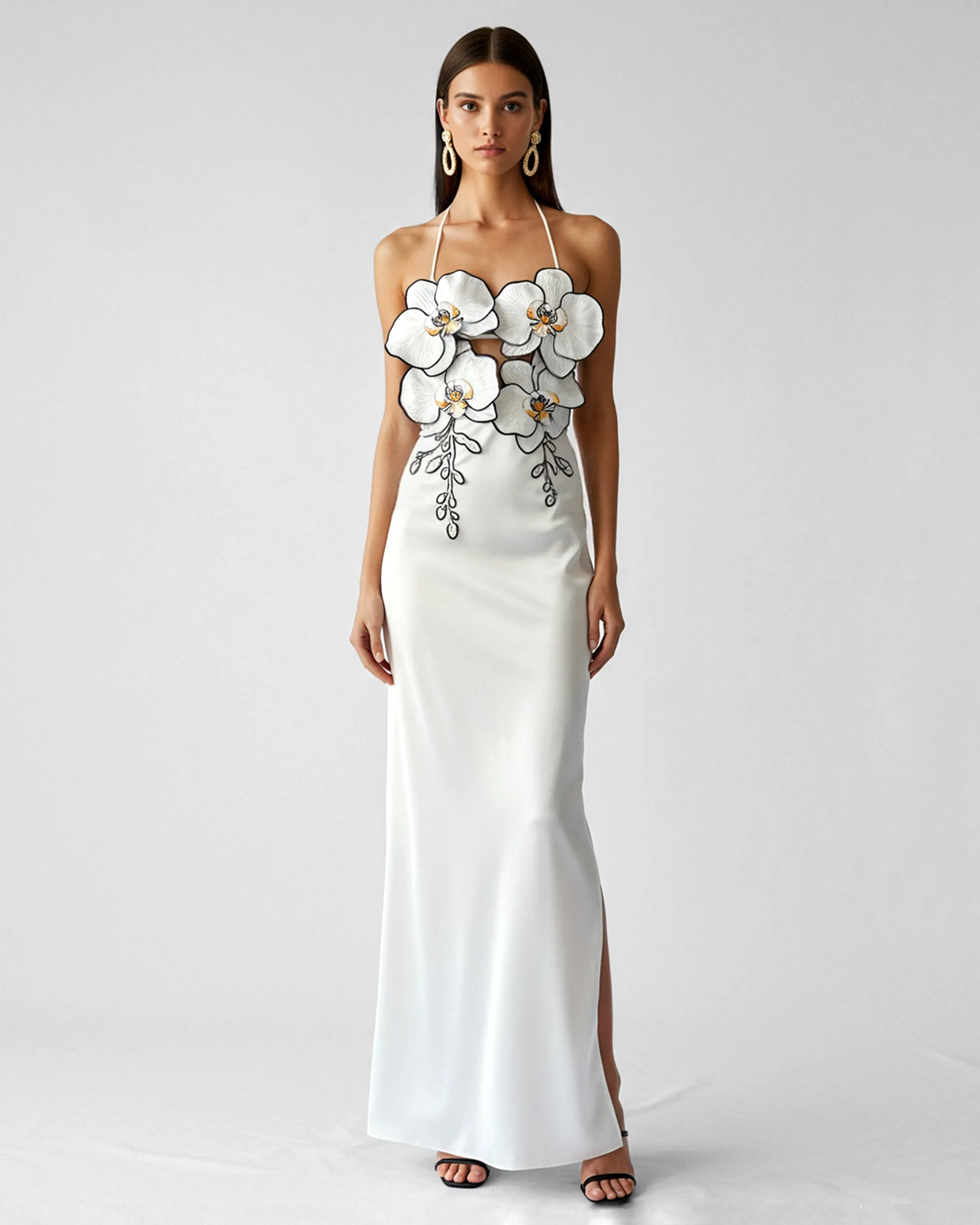 Orchid Embroidered Dress - White/Black sold by JW PEI