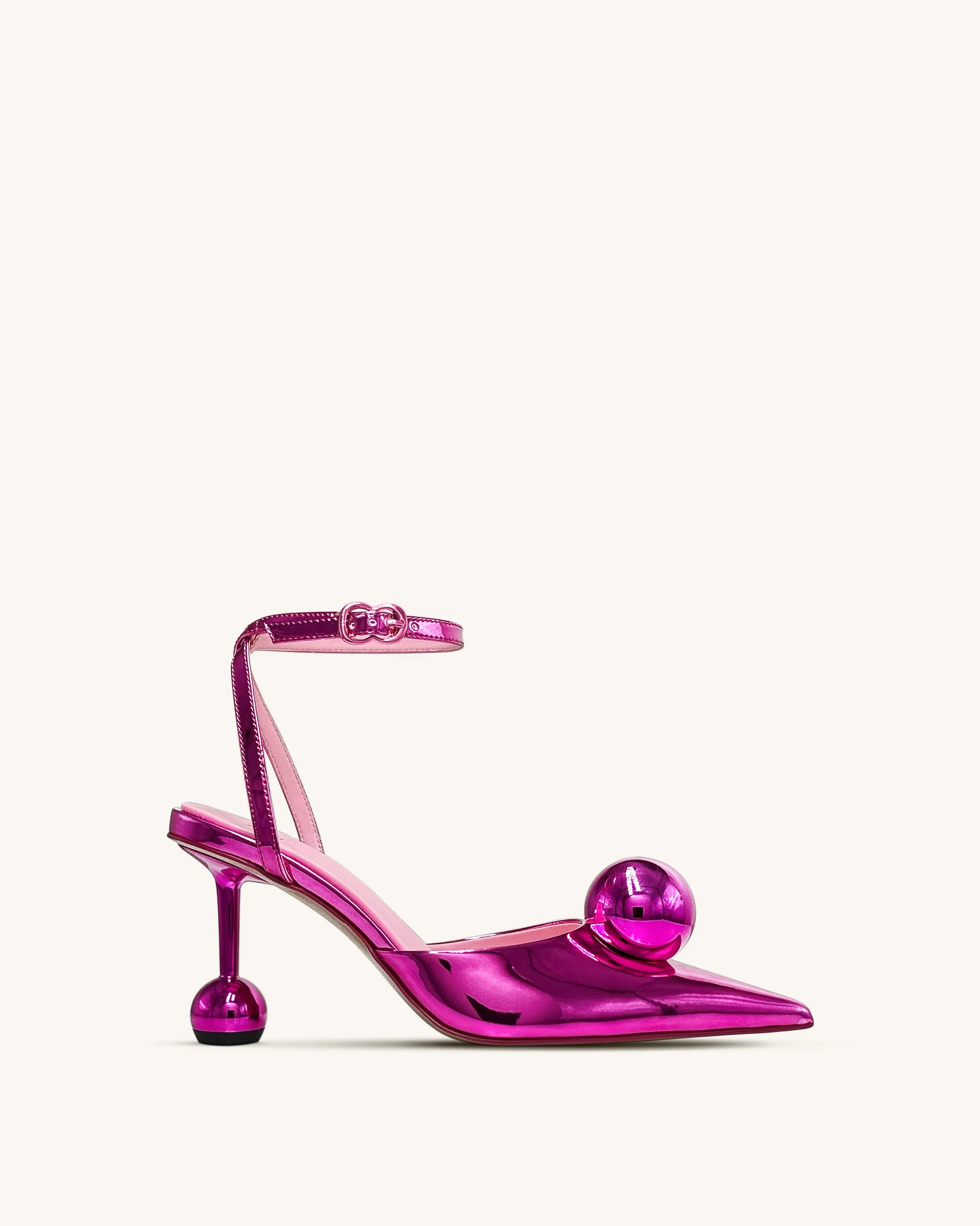 Sofia Ankle Strap Sphere Heel Pumps - Rose Red sold by JW PEI