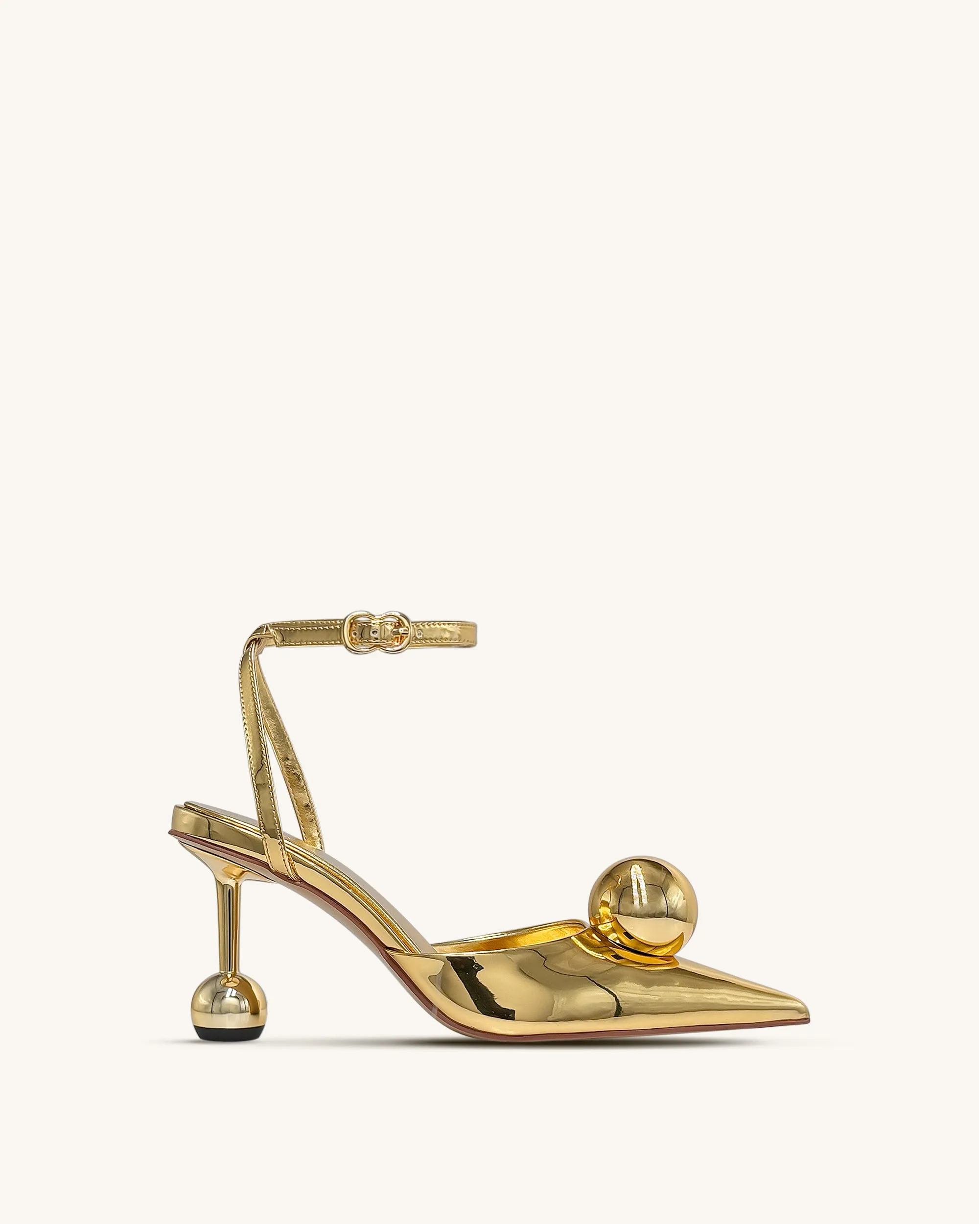 Sofia Ankle Strap Sphere Heel Pumps - Gold sold by JW PEI