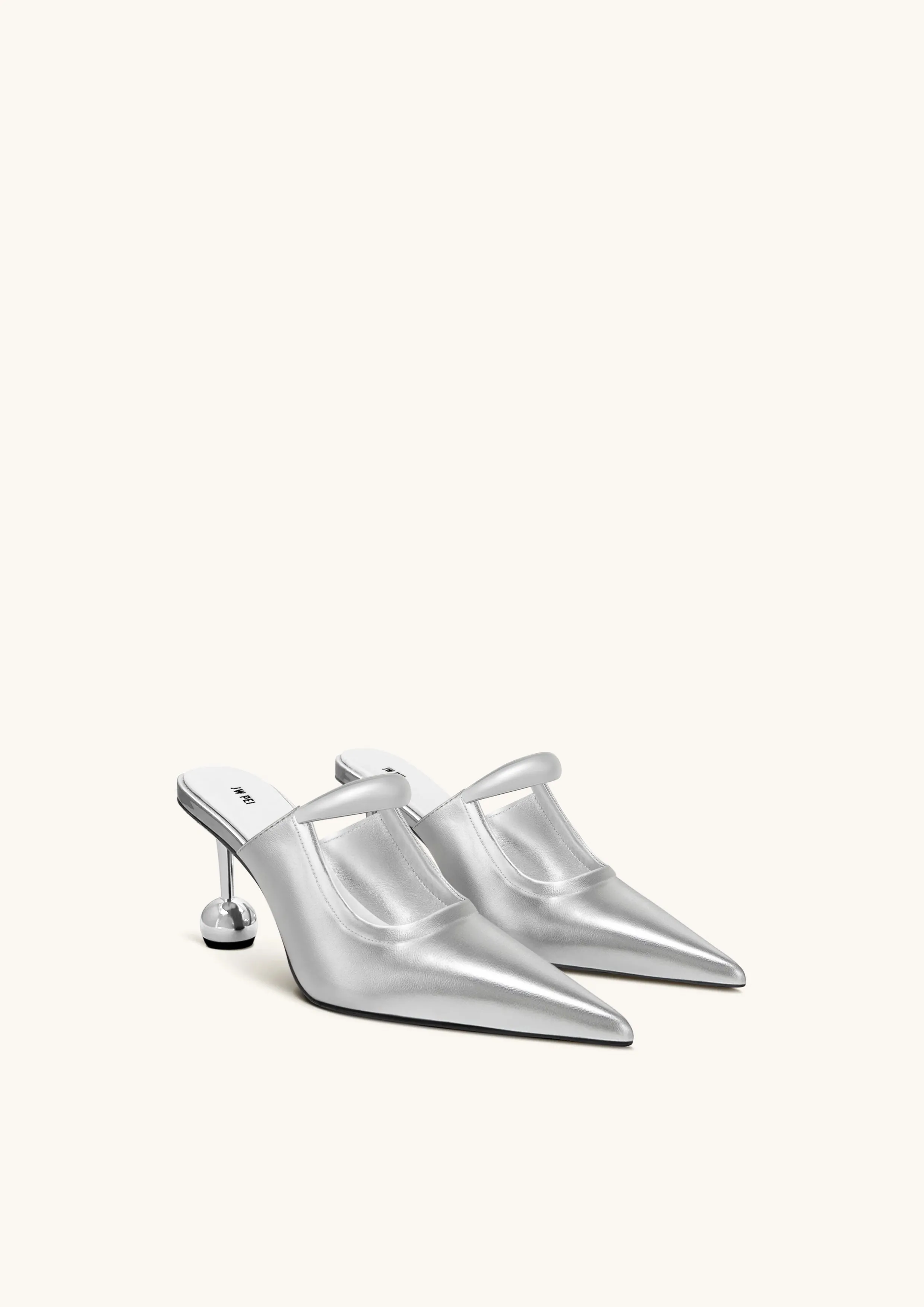 Sofia Metal Accent Sphere Heel Mules - Silver sold by JW PEI