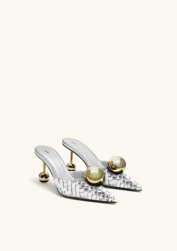 Sofia Woven Sphere Heel Mules - Silver & Gold sold by JW PEI
