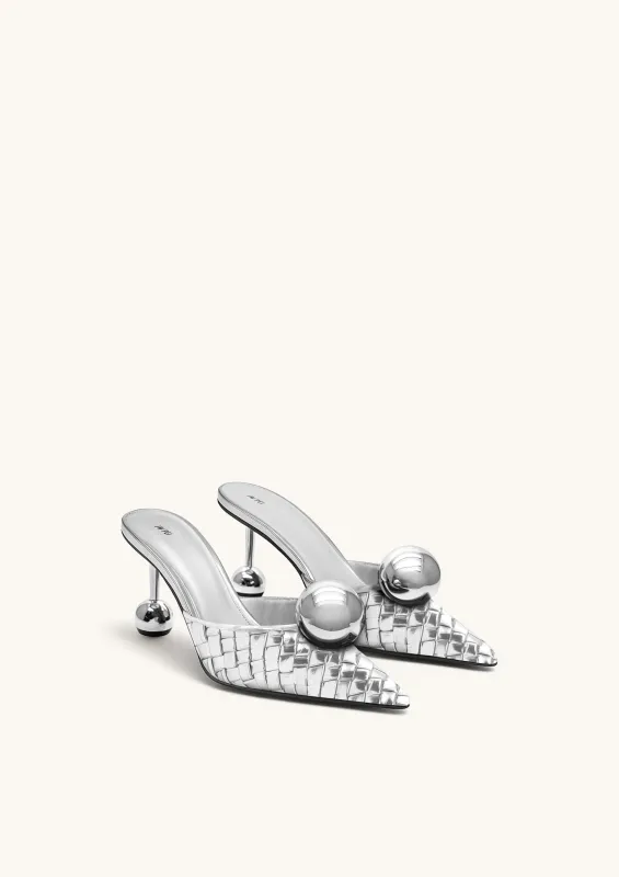 Sofia Woven Sphere Heel Mules - Silver sold by JW PEI