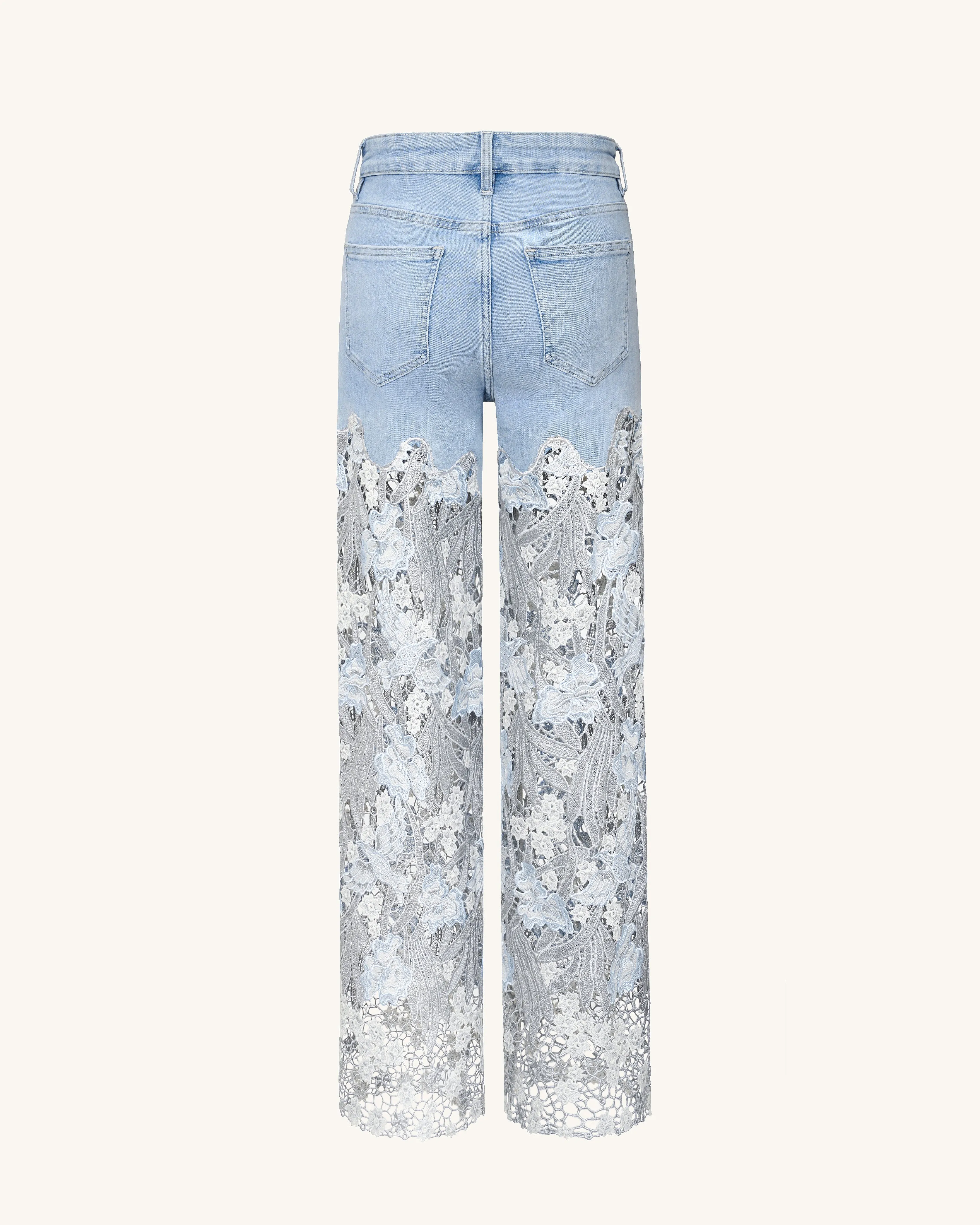 Embroidery High Rise Wide Leg Lace Denim Jeans With Rhinestone - Light Blue sold by JW PEI product image thumbnail 4