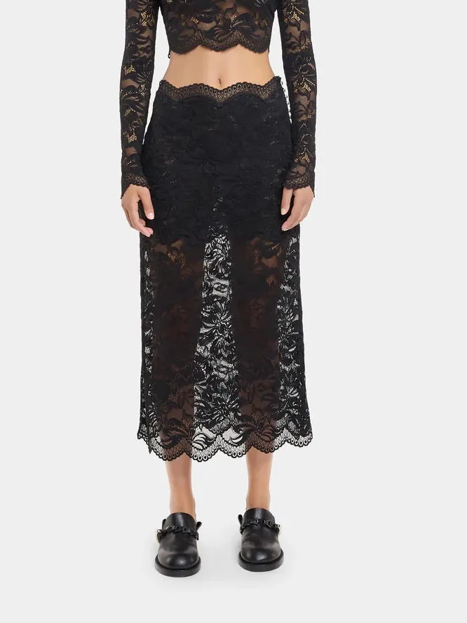 Scalloped Sheer Lace Skirt – Black sold by JW PEI