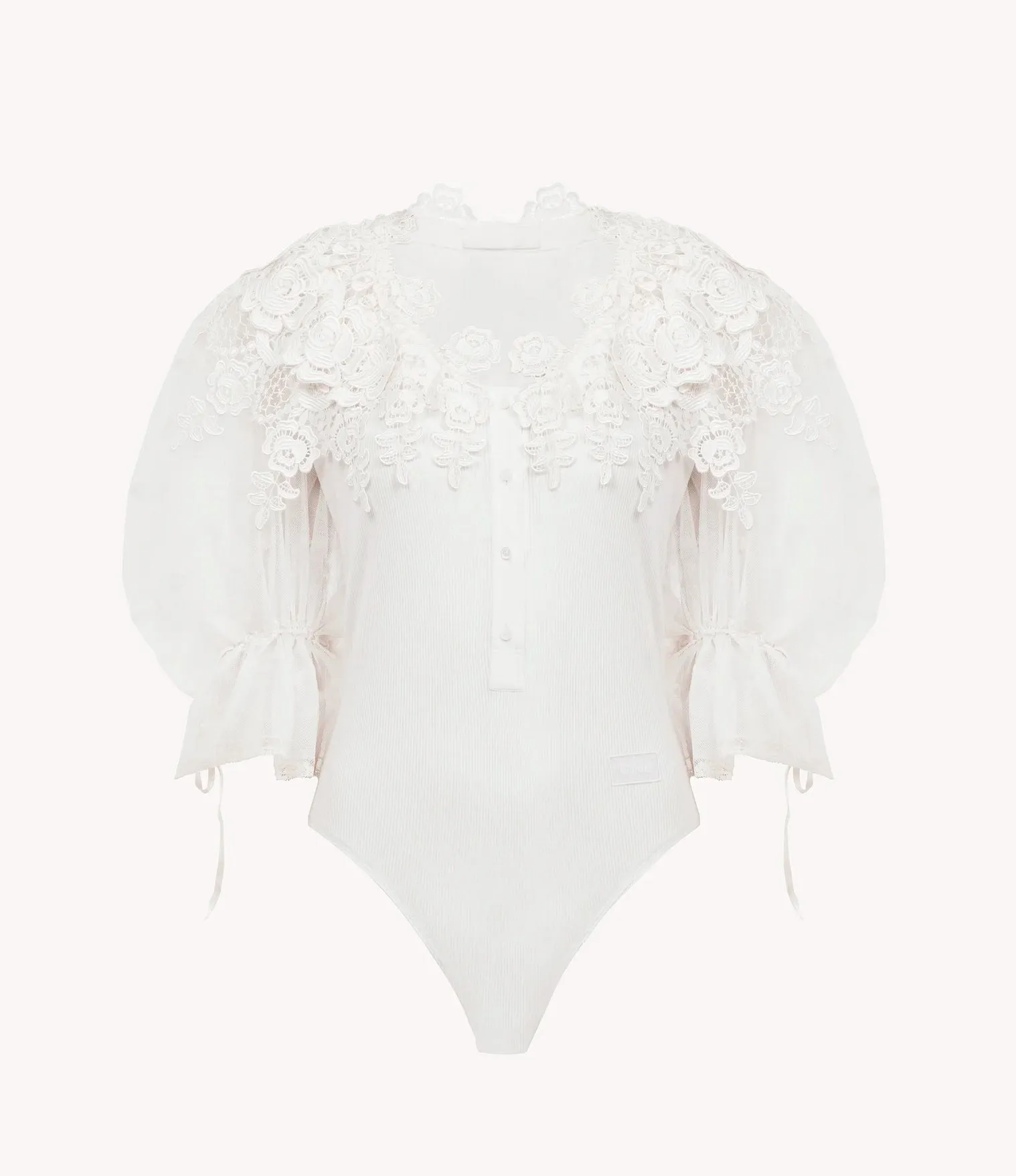 Floral Lace Puff Sleeve Bodysuit – White sold by JW PEI product image thumbnail 4