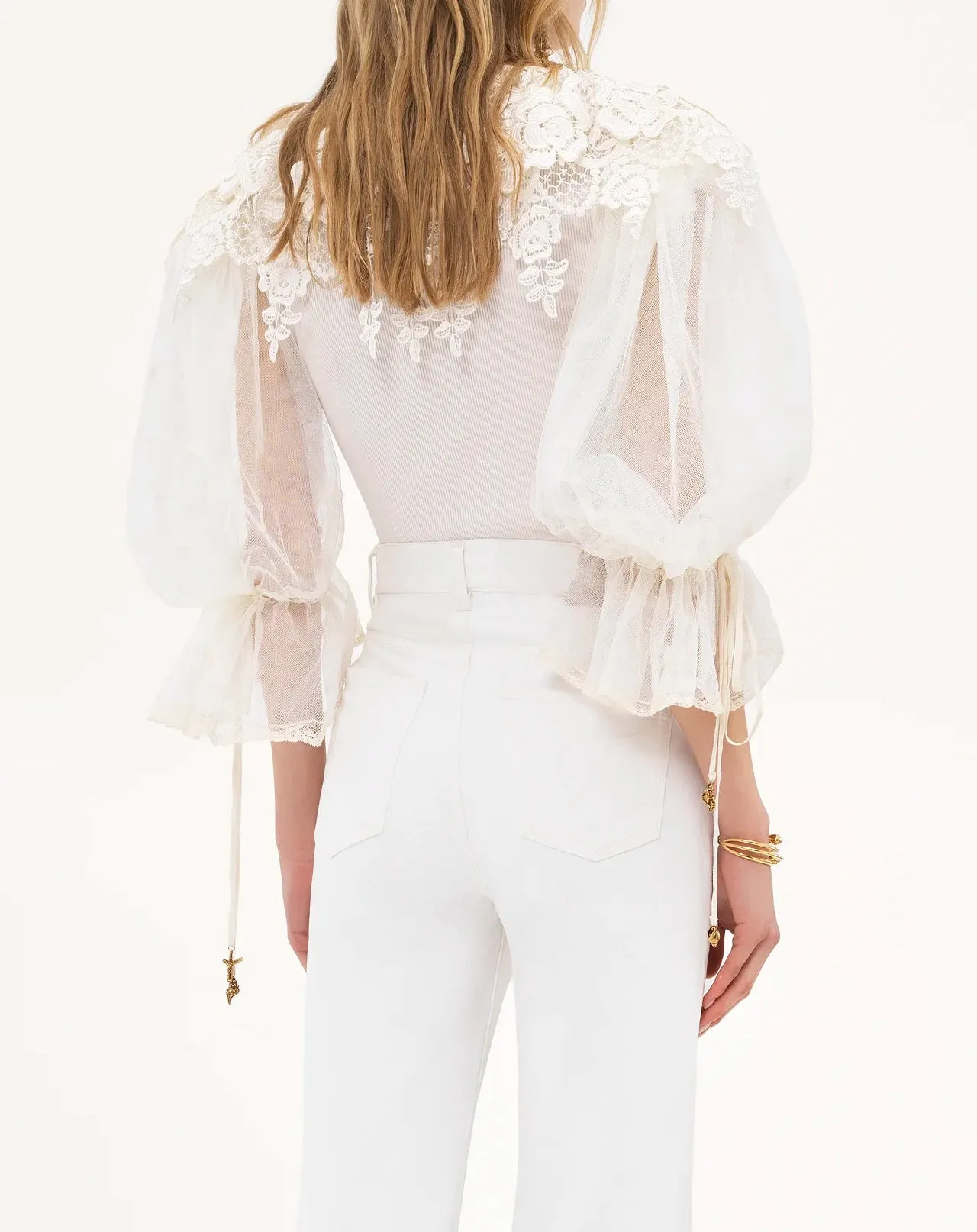 Floral Lace Puff Sleeve Bodysuit – White sold by JW PEI product image thumbnail 2