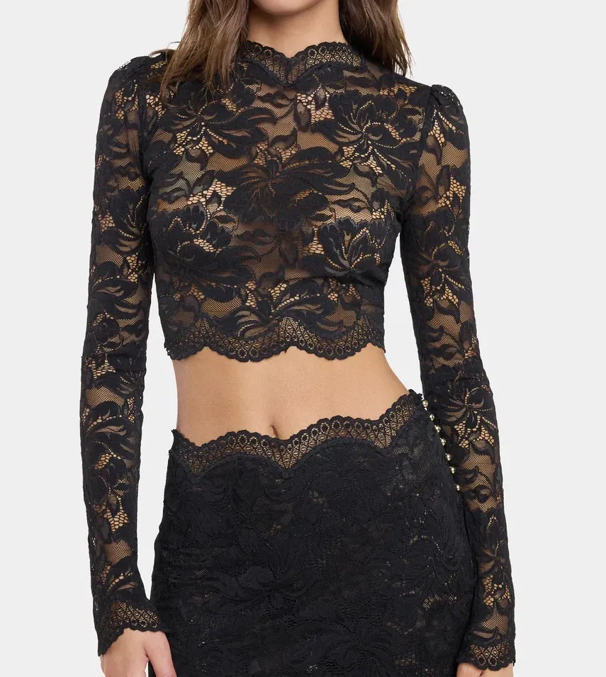 Sheer Floral Lace Crop Top – Black sold by JW PEI