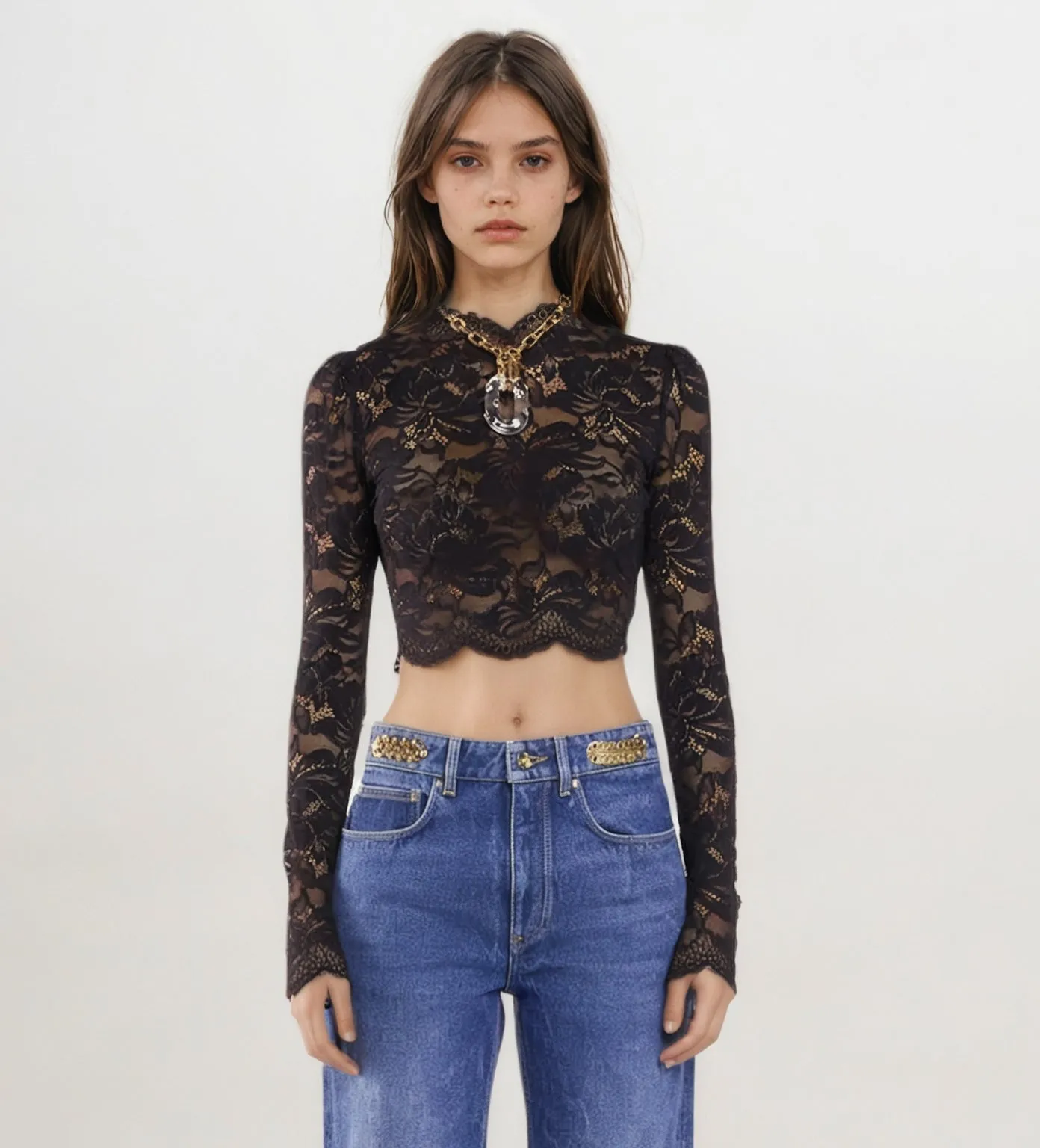 Sheer Floral Lace Crop Top – Black sold by JW PEI product image thumbnail 2