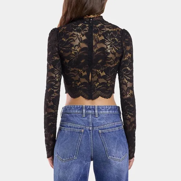 Sheer Floral Lace Crop Top – Black sold by JW PEI product image thumbnail 3