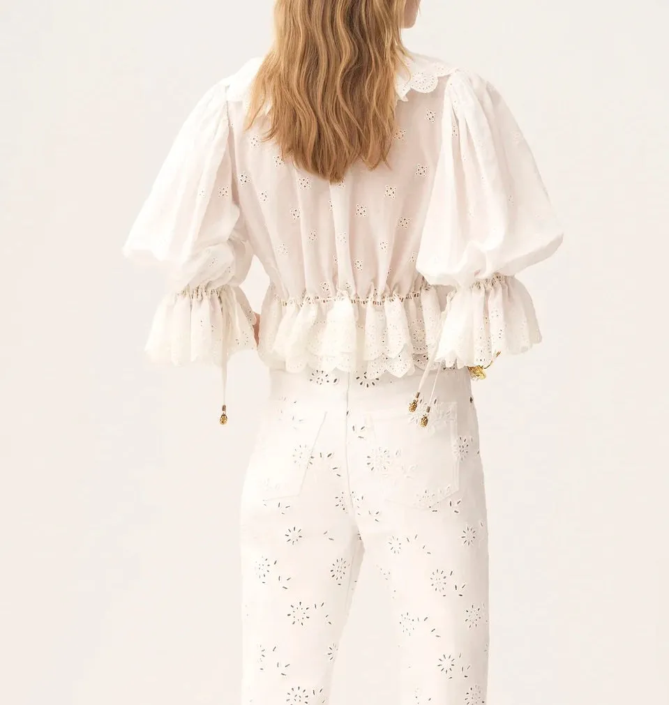 Eyelet Ruffle Crop Blouse – White sold by JW PEI product image thumbnail 3