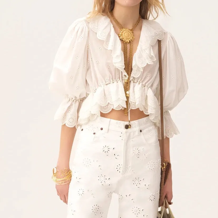 Eyelet Ruffle Crop Blouse – White sold by JW PEI product image thumbnail 4