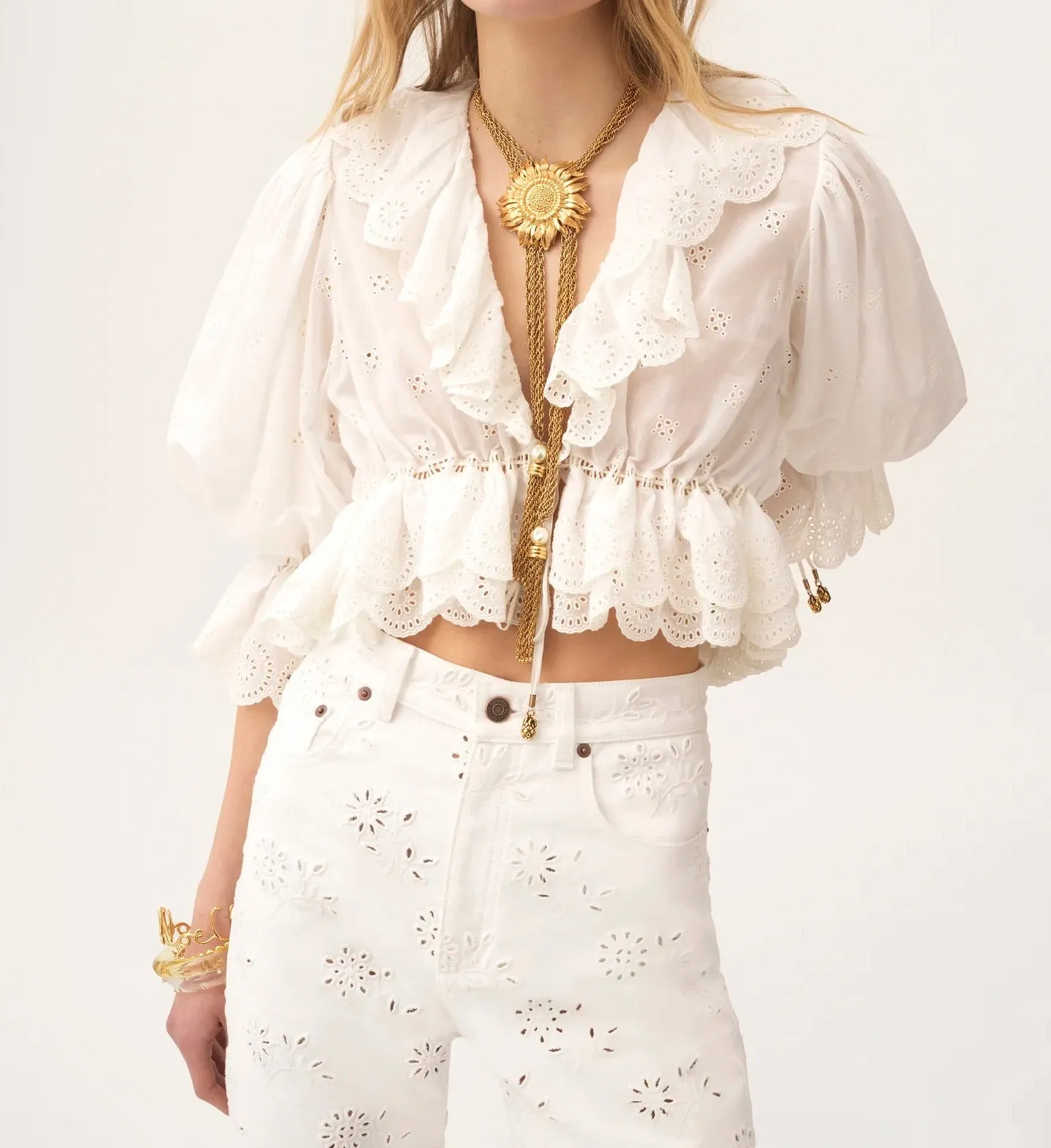 Eyelet Ruffle Crop Blouse – White sold by JW PEI