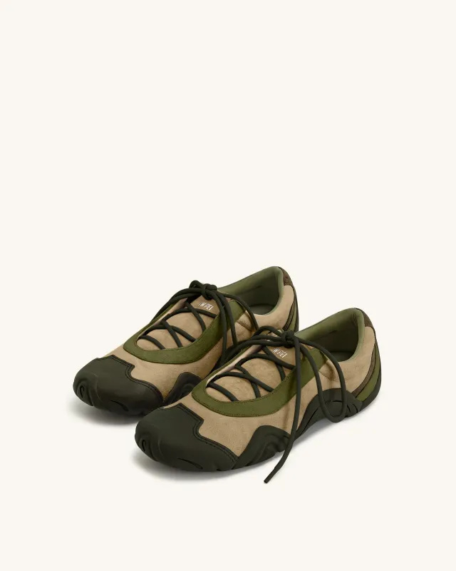 Caitlin Faux Suede Lace-up Ballerina Sneakers - Dark Olive Trim sold by JW PEI