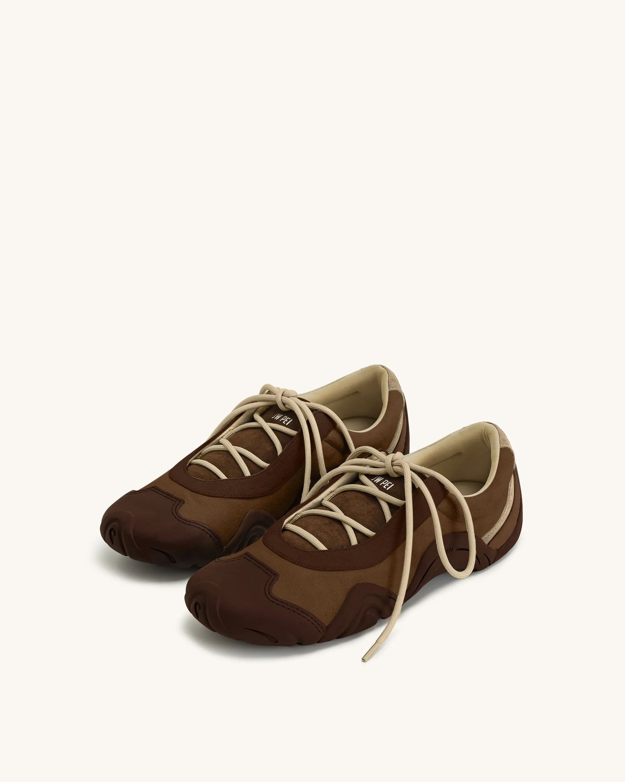 Caitlin Faux Suede Lace-up Ballerina Sneakers - Coffee Brown sold by JW PEI