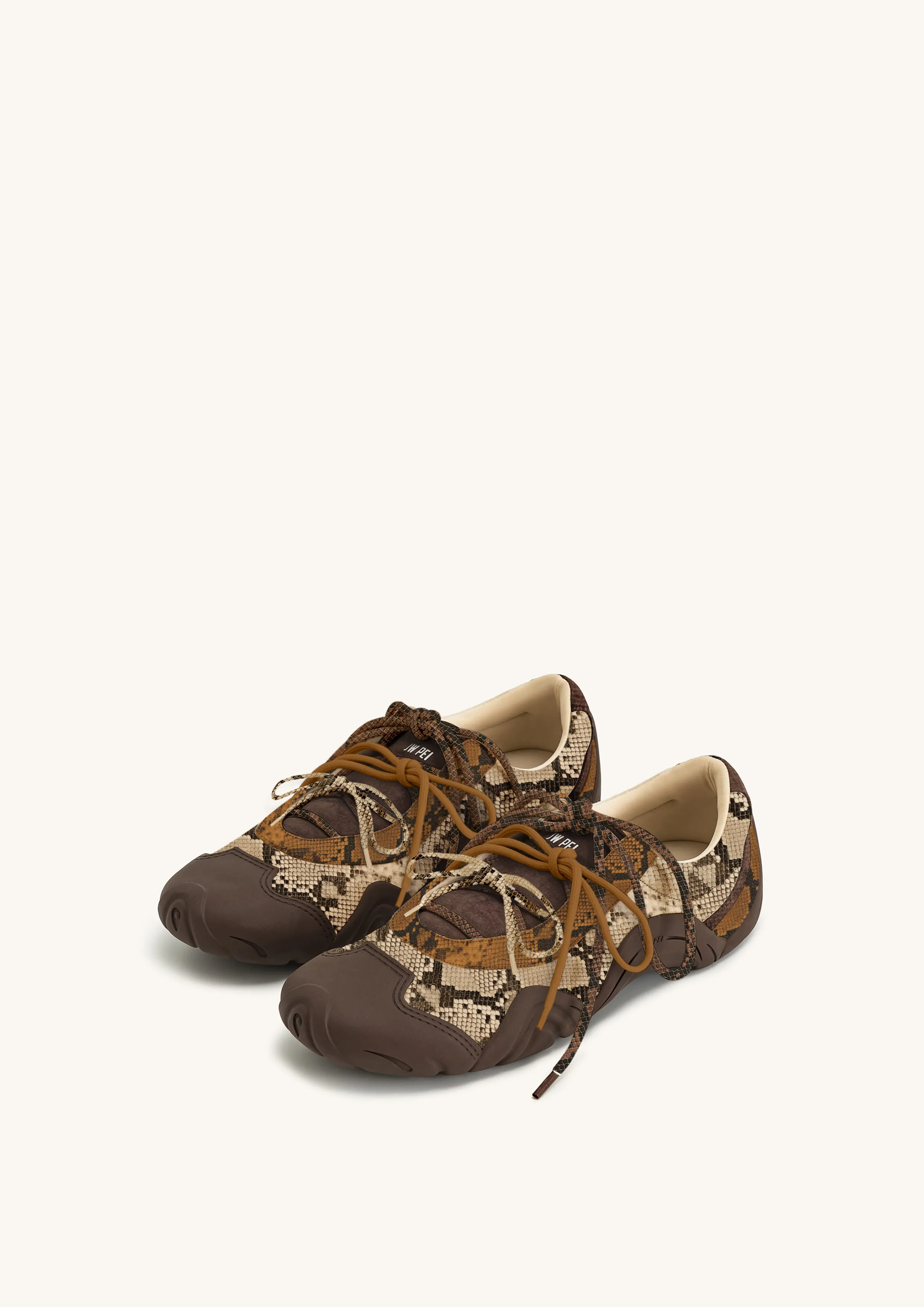 Caitlin Snake-Embossed Lace-up Ballerina Sneakers - Brown sold by JW PEI