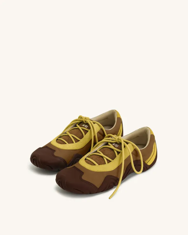 Caitlin Faux Suede Lace-up Ballerina Sneakers - Yellow & Brown sold by JW PEI