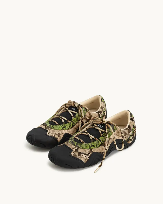 Caitlin Snake-Embossed Lace-up Ballerina Sneakers - Green & Black sold by JW PEI