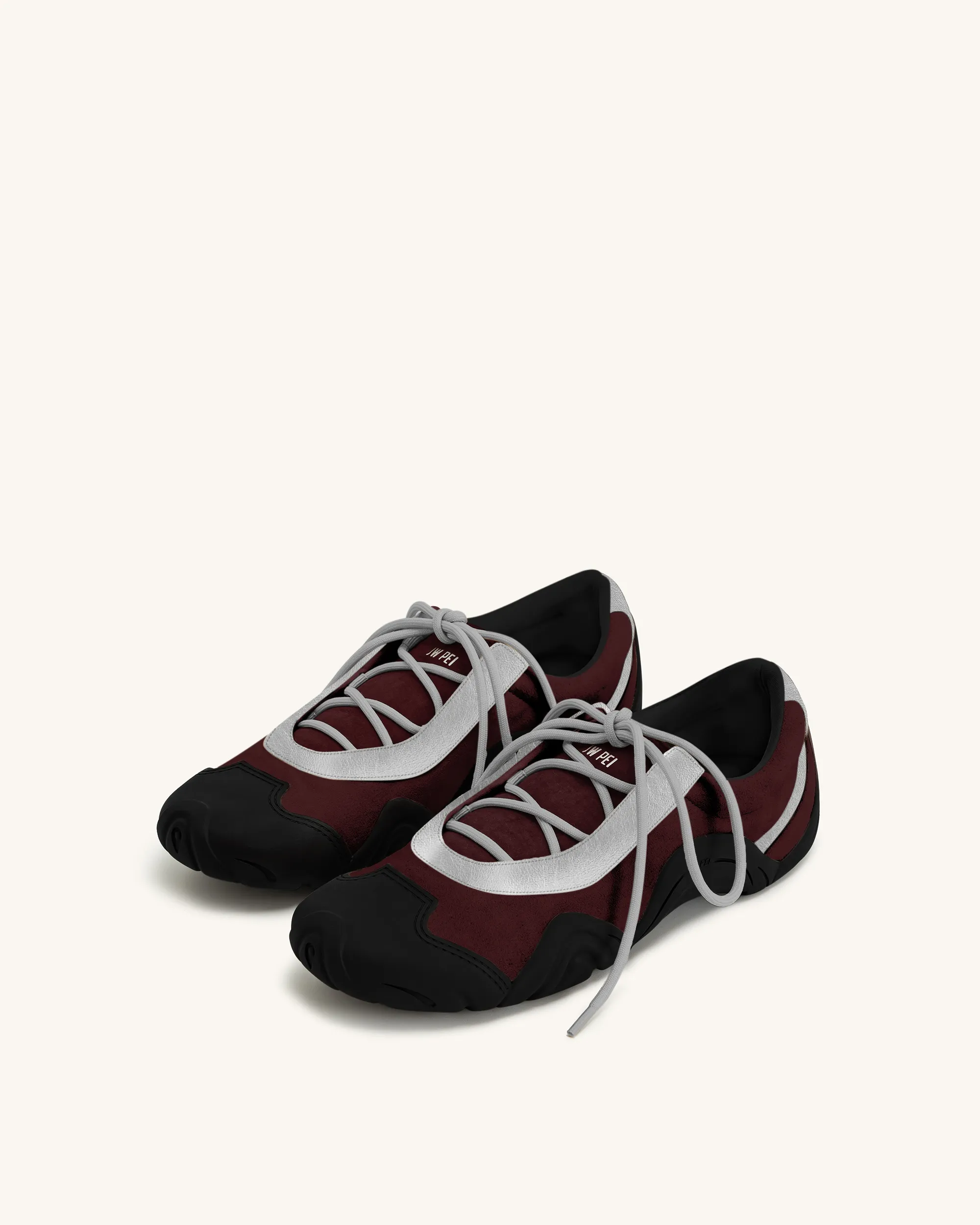 Caitlin Faux Suede Lace-up Ballerina Sneakers - Burgundy & Light Grey sold by JW PEI