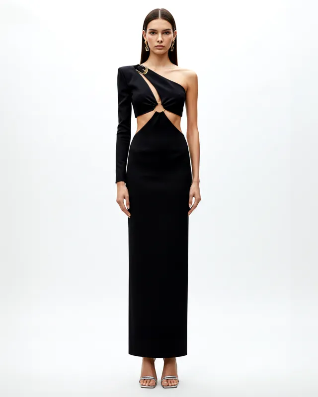Asymmetric Cutout Maxi Dress – Black sold by JW PEI