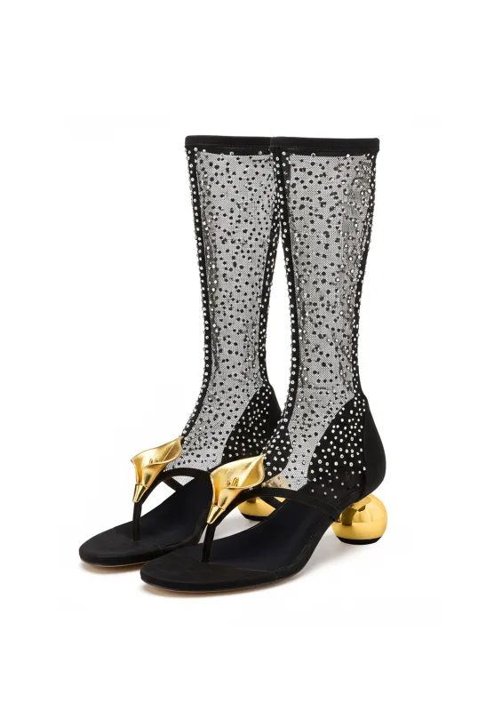 Luna Crystal Mesh Sandals – Black sold by JW PEI