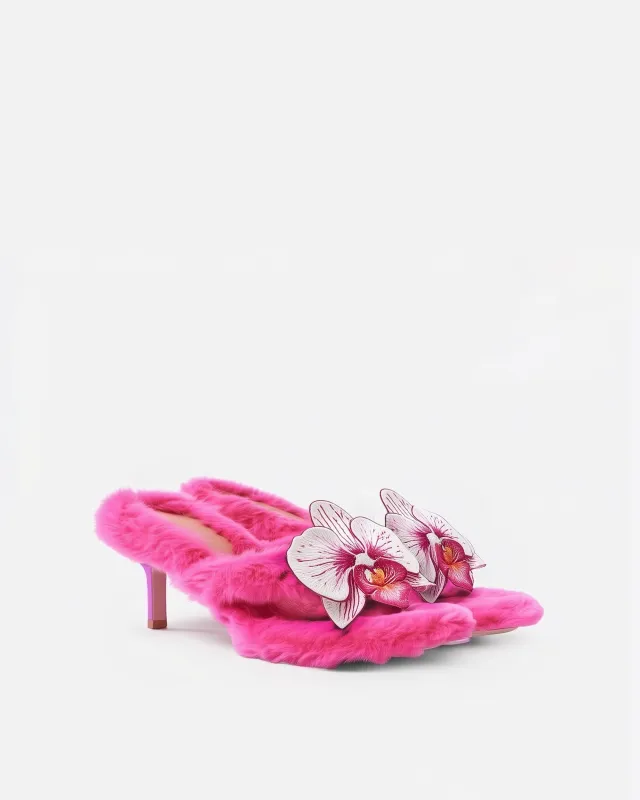 Lila Furry Mules – Pink sold by JW PEI